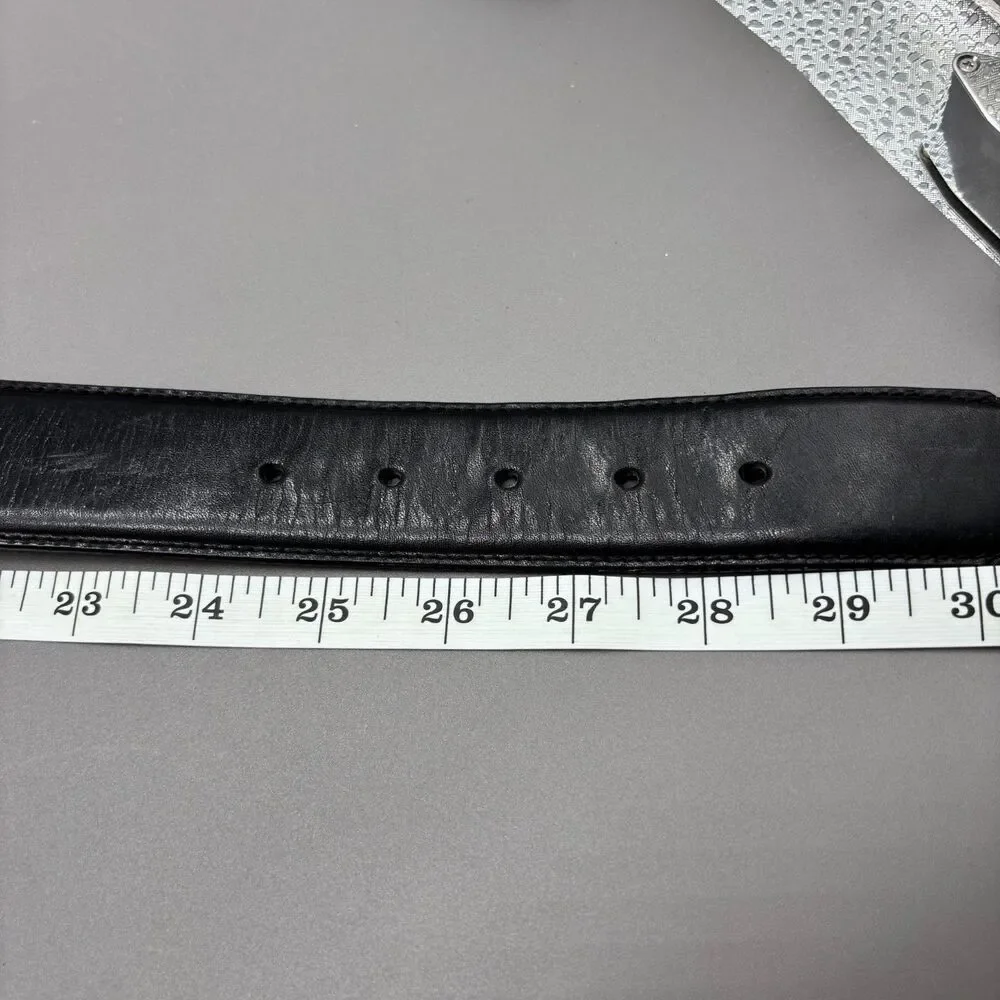 Vintage Fossil Y2K Black Full Grain Leather Belt Solid Brass Buckle Wmns Small